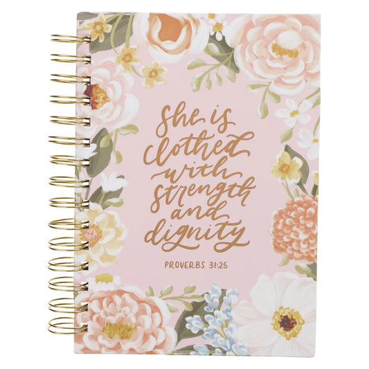 She is Clothed with Strength & Dignity Journal | Pink Floral Hardcover