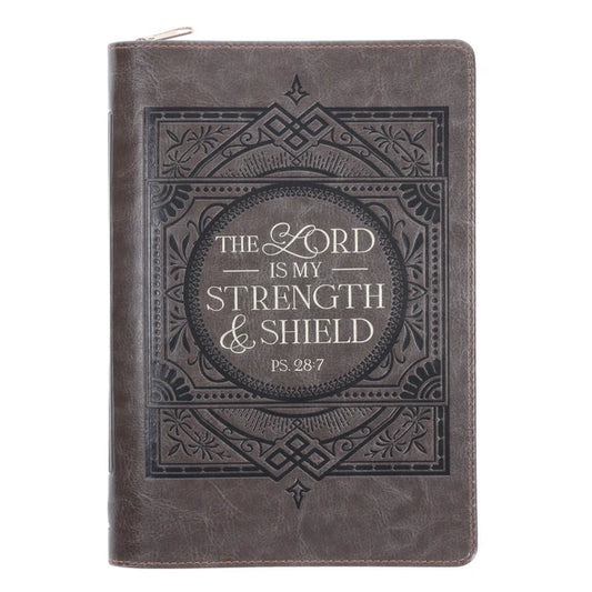 The Lord Is My Strength and Shield Faux Leather Journal with Zipped Closure