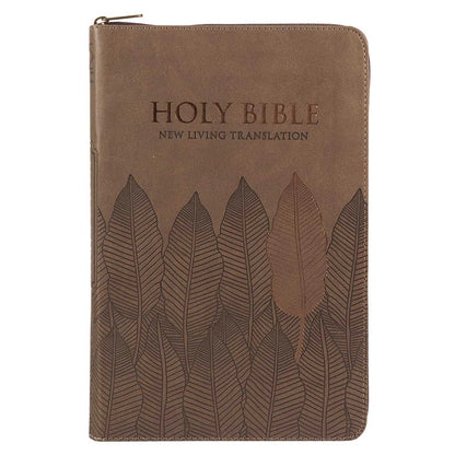 NLT Bible; Brown Leaves; Thumb Indexed; Zipped Flexcover; Neriah’s Light