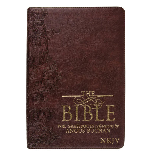 NKJV Brown Faux Leather Flexcover Bible With Grassroots Reflections Thumb-Indexed