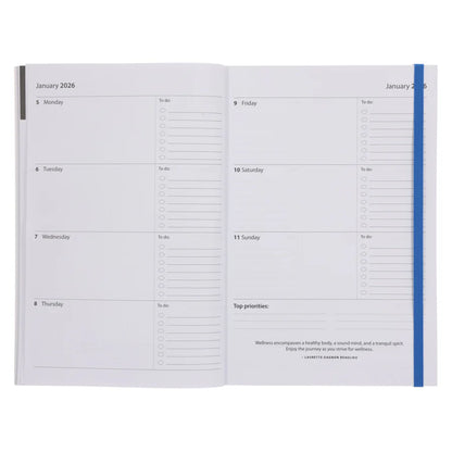 Neriah’s Light; 2026 A5 Daily Planner; Blue Navy Paperback Diary