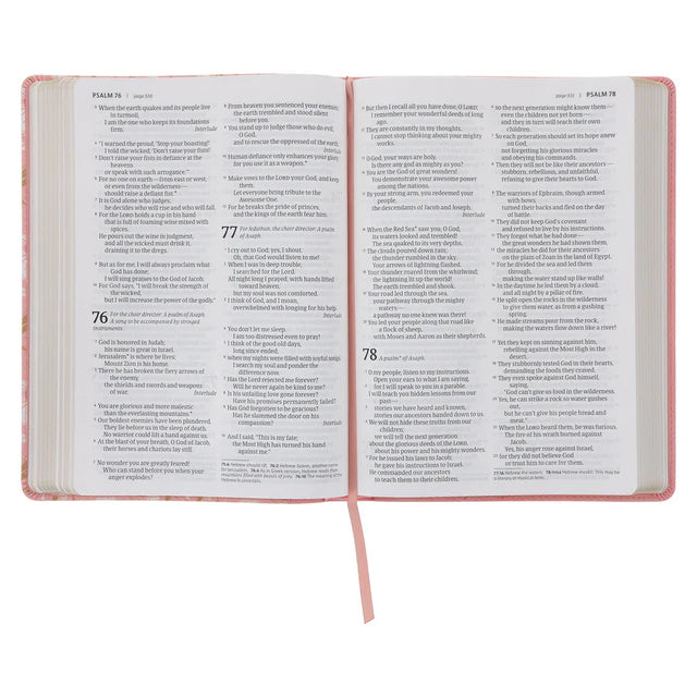NLT Pink Floral Faux Leather Bible Large Print