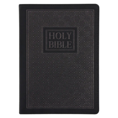 NLT Black Pattern Faux Leather Bible Large Print