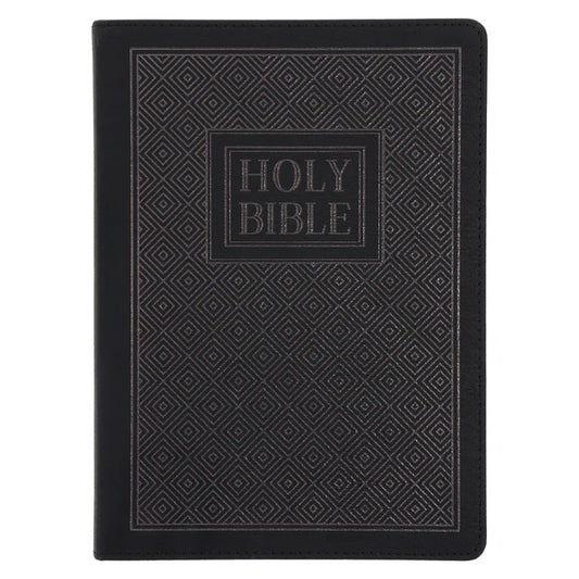 NLT Black Pattern Faux Leather Bible Large Print