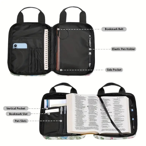 Floral Scripture Bible Carry Bag; Blue; Elegant Protection; Neriah’s Light