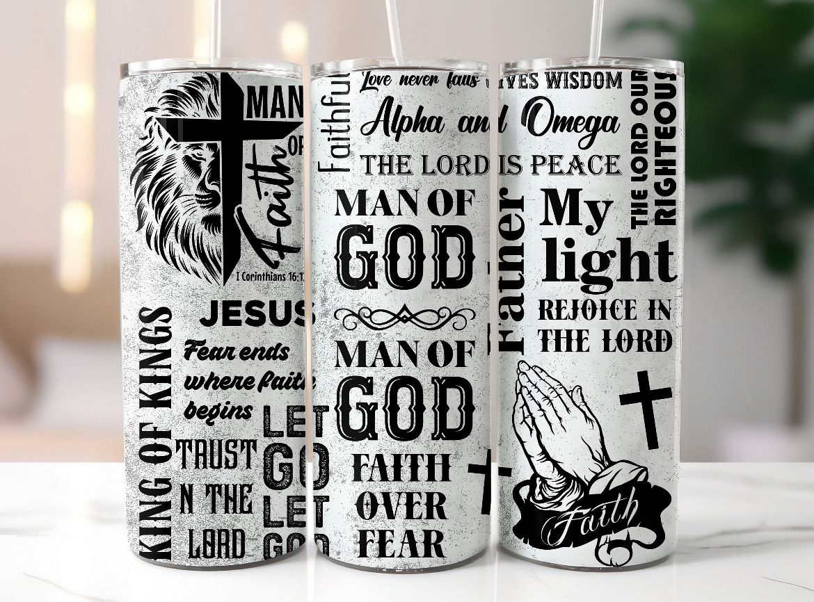 Man of God Tumbler | White Reusable Faith-Inspired Drinkware