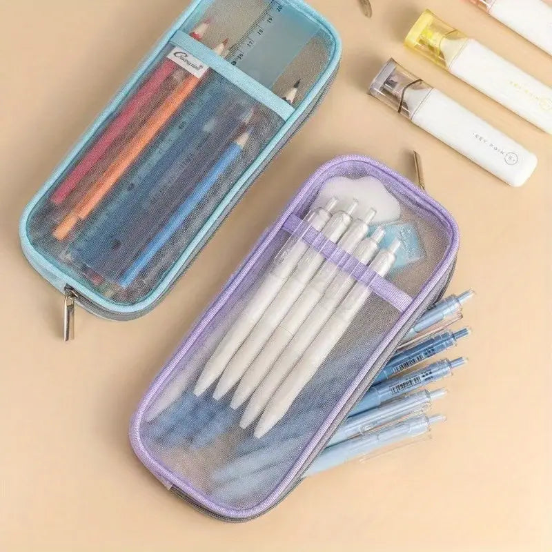 Flat Mesh Pencil Bag - Pink