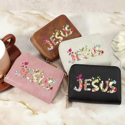 Compact Faux Leather Wallet – JESUS (Black) Design; Neriah’s Light