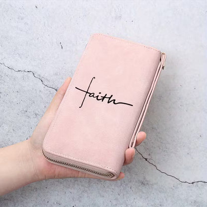 Compact Faux Leather Wallet – Faith (Pink) Design; Neriah’s Light